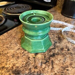 Vintage Green Pedestal Candle Holder MCM Retro